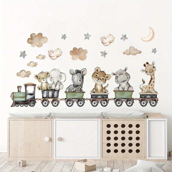 Декор стены 1 мультфильм животный слон жираф поезда наклейка на стенах для детской комнаты украшения детской комнаты