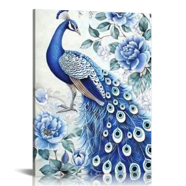 Pavone blu pavone elegante fiore vano vaso gicloe stampe per immagini di pavone arte incorniciata incorniciata