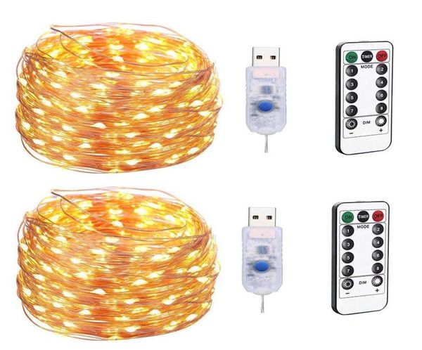 Luzes de corda LED Luzes de fadas do plug -in USB com luzes de cobre de 200 LEDs 8 modos 8 Modos Dimmable Firefly Twinkle Lights Christ6317659