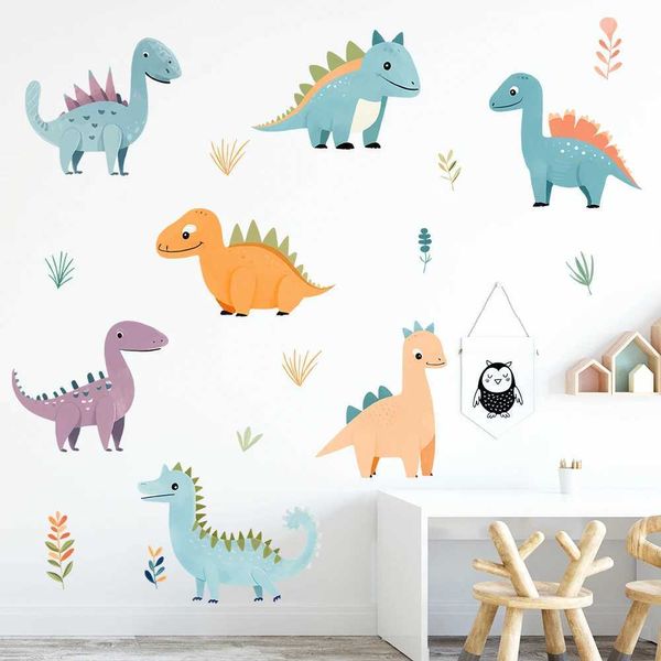 Decoração de parede Cute Desenho de desenhoante Dinosaur Diy Adesivos de parede para berçário Kids Baby Room Cabinete Janela Decoração de decalques removíveis Pvc Mural Posters D240528