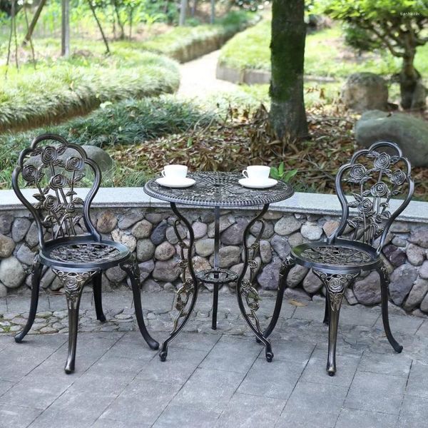 Mobili da campo Rust Rust Rust Cast Aluminium Outdoor Garden Set con sedia pieghevole portatile buca ombrello (rosa)