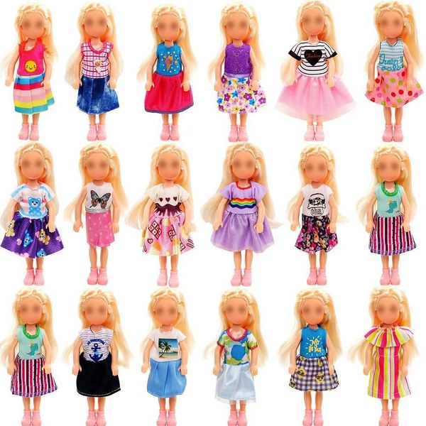 Doll Dolls Dolls 14 cm Kelly Doll Dress Dress Casual Conjunto confortável adequado para bonecas de 12 a 14 cm/5 polegadas Our Generation Dolls Childrens Toys WX5.27