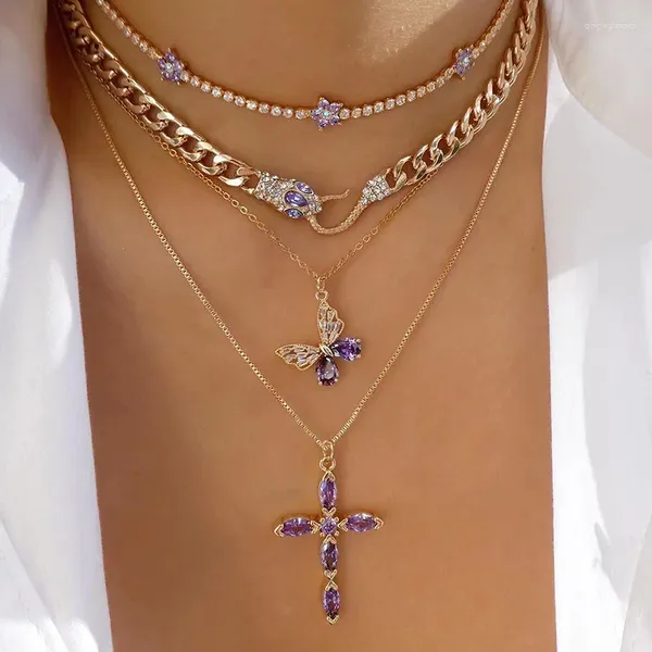 PENDANTIS LEGA Diamond Star Gioielli esagerati Collana spessa a forma di serpente esagerata Croce personalizzata a farfalla dorata