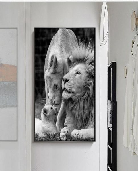 African Lions Famiglia in tela in tela in bianco e nero Animali in tela dipinti di dipinti da parete per soggiorno decorazioni per la casa no cornice4046365