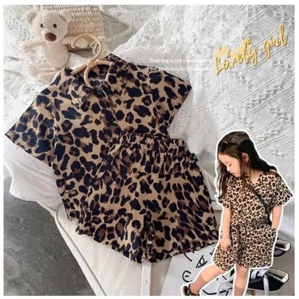 Одежда Summer Summer Kids Fashion Kids Leopard Print Рубашки и шорты с двумя частями Baby 2024 Girls Boys 2 наряд