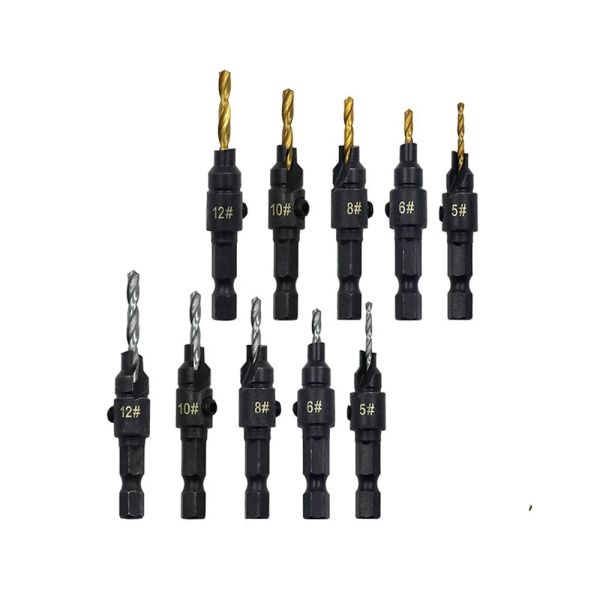 5pcs #5 6 8 10 12 HSS Countersink Bit Bit Set Wint Wint Wroodworking Cathfer Tool Быстрое изменение