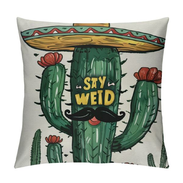 Capas de travesseiros de arremesso de arremesso Hushandy Cactus deserto Cacto verde com chapéu mexicano Palavra Fique de almofada de travesseiro selvagem para decoração de festa em casa