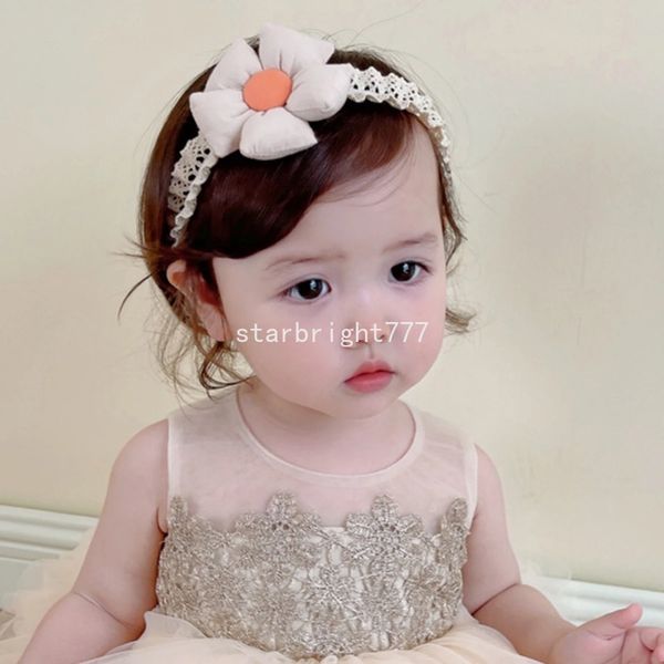 Koreanisch kleine Prinzessin Haarblume mit Spitze Nylon elastisches Stirnband Baby Girls Foto Requisiten Haarzubehör Neugeborene Stirnbänder