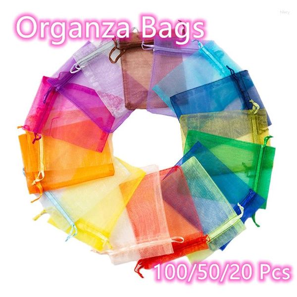 Embrulho de presente 100/50/20pcs sacolas de organza com jóias de jóias de jóias