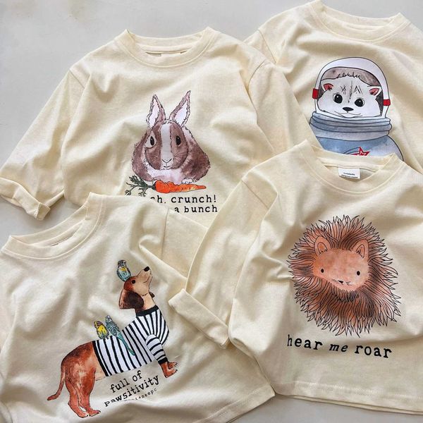 Camisetas infantis de manga longa camiseta fofa de desenho animado impressão animal bebê pullover casual meninos de manga longa tops de algodão macio meninas de moletom d240529