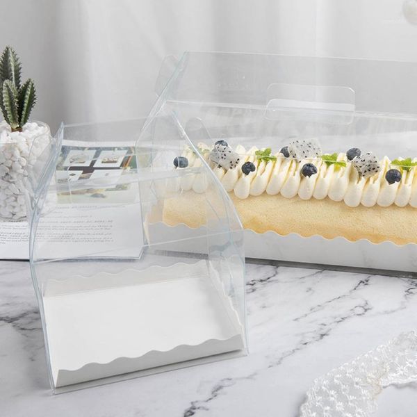 Caixa de embalagem de rolagem de bolo transparente com alça a caixa de bolo de queijo plástico transparente e ecologicamente correto Baking Swiss Roll1 2805