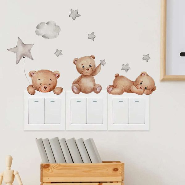 Cartoon Bear Star Switch Start Start para Kid Baby Room Bedroom Decoração Mural Auto-adesivo Decoração de parede Decalques de parede fofos L2405