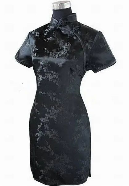 Mulheres tradicionais chinesas pretas vestido qipao sexy mini cheongsam botão artesanal flor de tamanho grande 3xl 4xl 5xl 6xl 240529