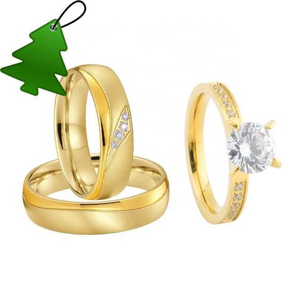 Neueste CZ Moissanite Ehering -Band -Verlobungsringe Sets Diamond Schmuck Frauen Schmuck plattiert Ring Gold für Paare Zirkon