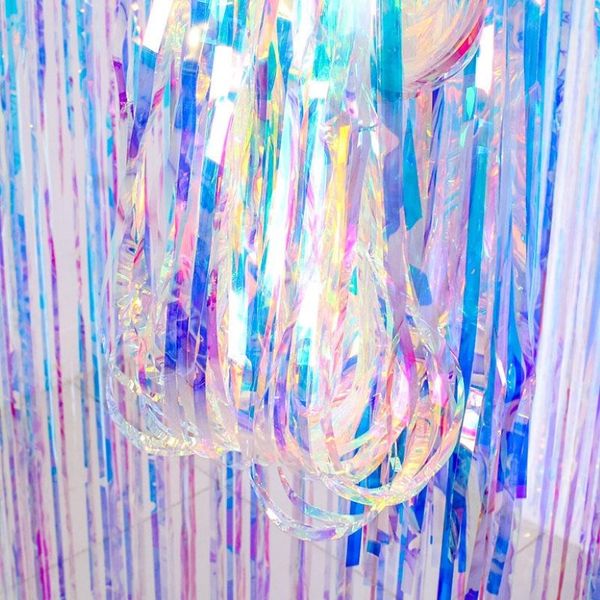 Decorazione per feste pioggia Tenda di seta Birthday Rainbow Rainbow Napbon Ribbon Laser Stage Pull Flower Wedding 2021 201r