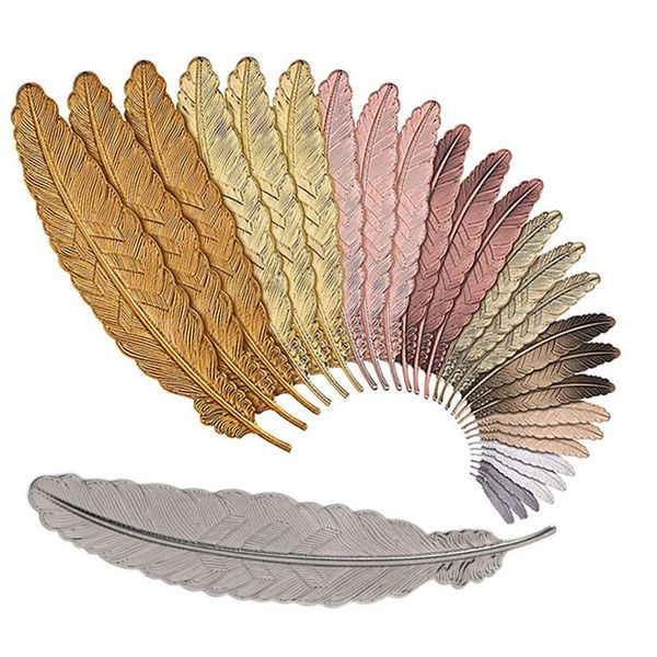 Lesezeichen Großhandel Metal Feather Lesezeichen Dokumentbuch Mark Label Golden Sier Rose Gold Office School Supplies Drop Lieferbuses DHLN4