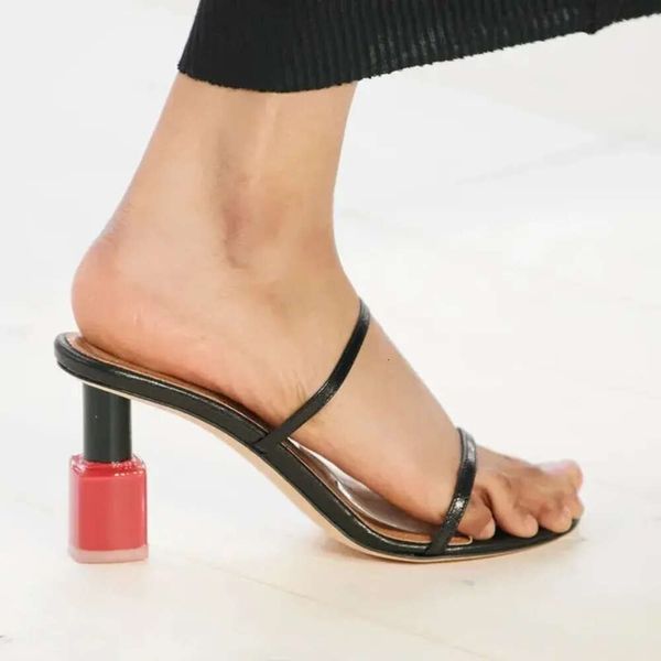 Signore di pelle di pecora lady 2024 in pelle sexy rossetto sandali al tallone sandali pantofolo capriccioso aperto punta di punta a una linea europe