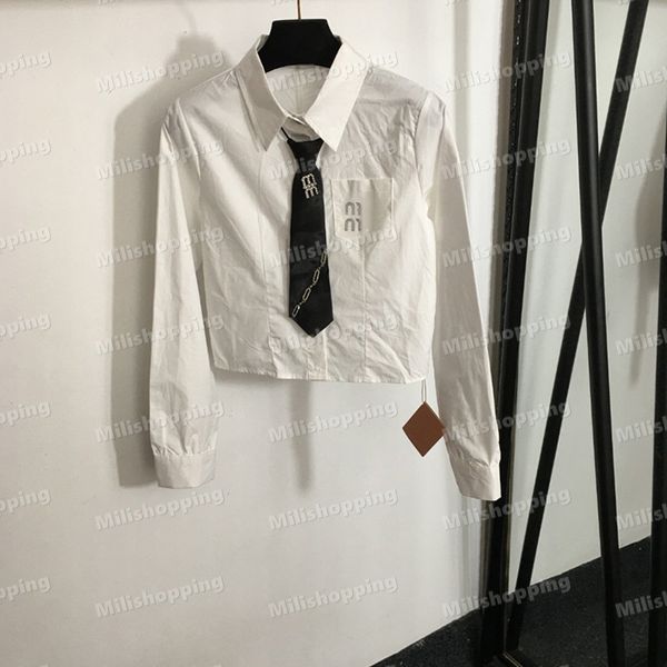 Designer Miu Briefhemden Kristallbrief kurze Blusen mit Krawattenfrauen Langarm Partyhemden