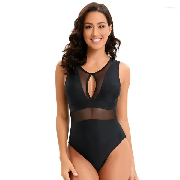 Frauen Badebekleidung 2024 sexy schwarzes Netz ein Stück Badeanzug Rückenfreier Frauen baden Schwimmanzug weiblicher Strandbekleidung Outdoor BodySuit