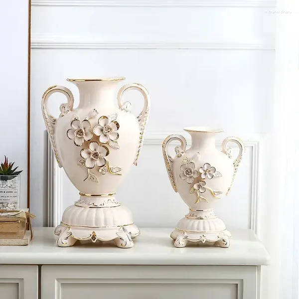 Vasi Europa Gold Gold Porcelana in avorio VASE VINTAGE Fiore in ceramica avanzata per studio Studio in camera Decorazione per matrimoni domestiche