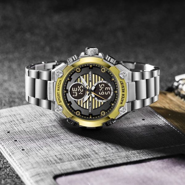 Smael Brand Watch Men Digital Watch Gold Big Dial Dial Sport Orologio di marca Luxury Men 30m impermeabile1372 uomini elettronici 228Z 228Z
