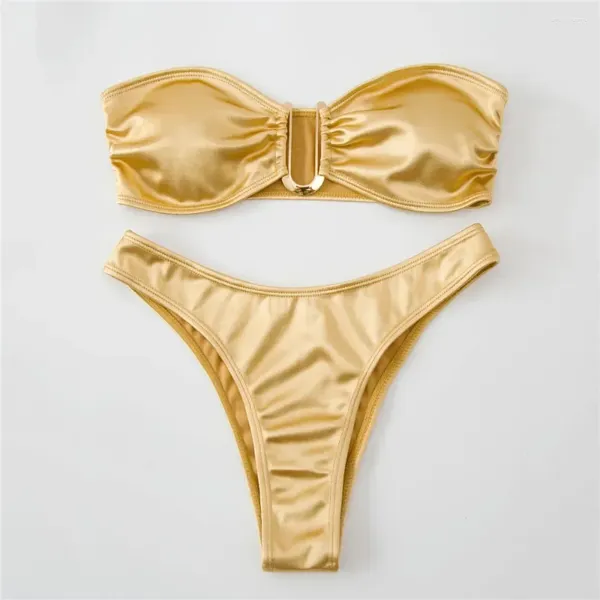 Moda de banho feminina sexy u em forma de bandeau biquinis cenário mujer feminina feminina maiô de banho de ouro biquinis biquíni brasileiro natação 2024