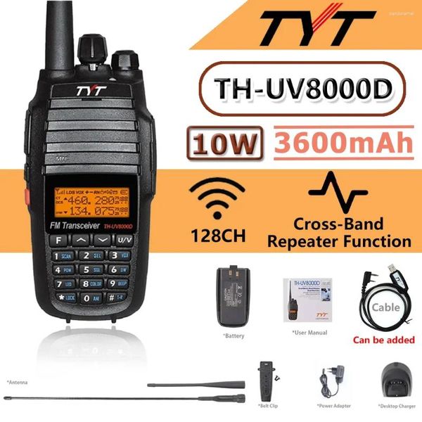 Walkie-Talkie Tyt Th-UV8000d High Power 10W Dual Band Handheld Transceiver 10 km Amateur Zwei-Wege-Radio-Kreuzbandfunktion FM