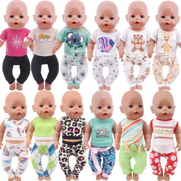 Doll Apparel Roupas feitas à mão 43 cm Reborn Baby Print Youga Fitness Sportswear Fit 18 polegadas Roupos de boneca Nossos acessórios de geração Diy Toy Y240529