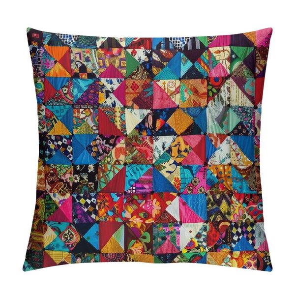 Tampa de almofada de travesseiro de colcha, impressão de imagem de um padrão de ladrilhos culturais de Bali Indonésia floral e rica em cor, travesseiro de sotaque quadrado decorativo, multicolor