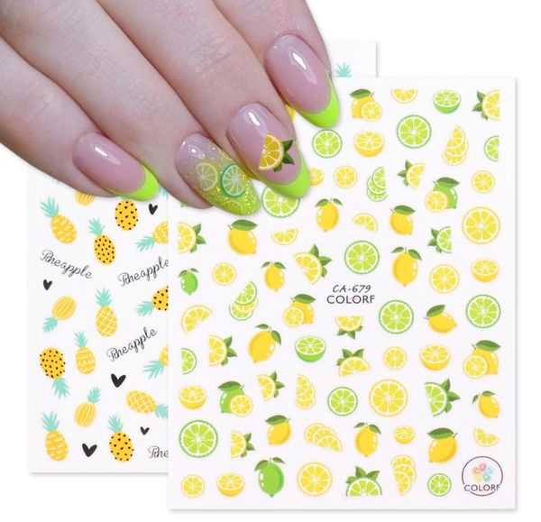 3D Lemon Pineapple Nail Art Amarelo adesivos pregos Decalques de verão Adesivo de fruta colorida Manicure Manicure Slider FOIL CHCA6756818010830