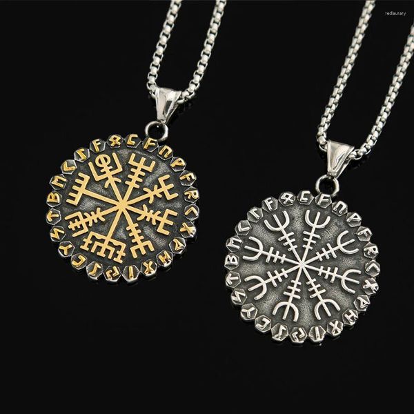 Anhänger Halsketten Vintage Viking Vegvissir Kompass Halskette Edelstahl Nordische Runenmänner Amulettschmuck Großhandel nie verblassen