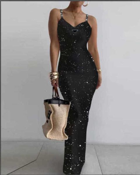 Vestido de verão designer de verão feminino vestido casual streetwear sexy preto diamante quente diamante pequeno colar vestido maconha vestido longo vestido de cintura fino