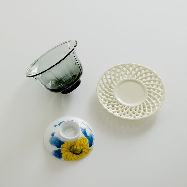 150 ml rein handbemalte Sonnenblumenkunst Keramik Tee Tureen Chinese Glass Sancai Cover Schüssel Teemacher Gaiwan Kung Fu Tee Set Geschenke