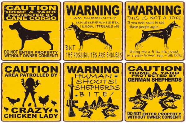 Warnhund Metallmalerei Vintage Poster Vorsicht vor Hunde Retro Zinnplatten Wandaufkleber für Gartenfamilien Haus Tür Dekoration 20C2160045