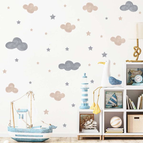 Cloud Stars Removable Wall Stickers for Kids Room Decor Art Nursery Baby Bedroom PVC Decalques auto-adesivos Pôsters DIY Home Mural L2405