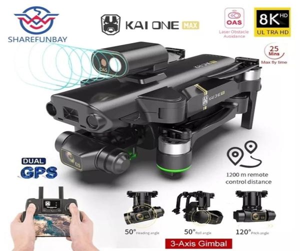 Kai One Max Drone Professional 8k Dual Camera GPS 5G WiFi 3AXIS GIMMS 360 Hindernismeidung RC Quadcopter 12 km Dron Toys 2109153410020