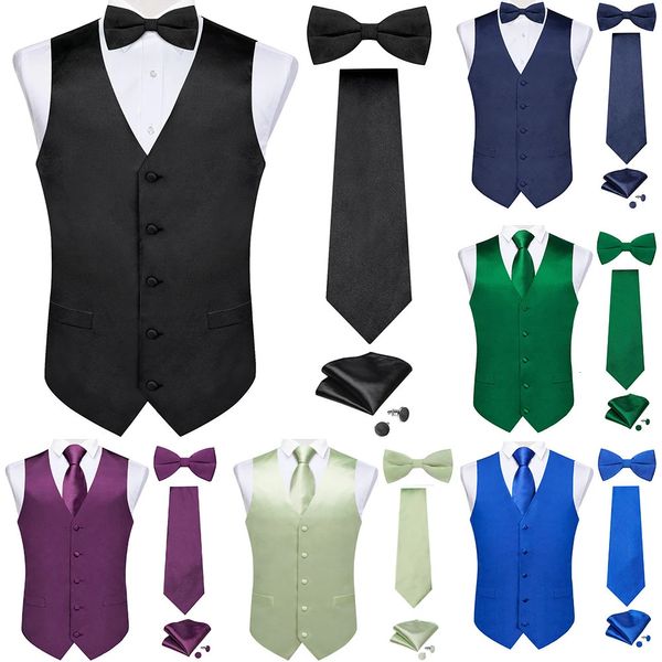 Stupia solida di raso nero con cravatta e pretesato set di prua set viola blu verde da matrimonio verde festa uomo gilet dibangu 240529