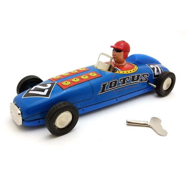 Coleção de adultos engraçados Retro Wind Up Toy Metal Tin Racing Car Relógio Relógio Figuras de Toy Modelo Vintage Toy Presente 240529