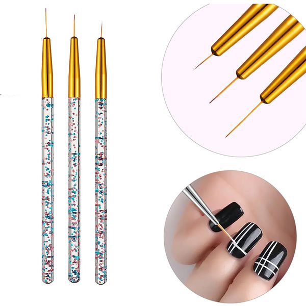 3pcs/Set Nail Art Line Painting Pen 3D -Tipps Acryl UV -Gelbürsten Zeichnen Kristall Liner Glitter Französisches Design Maniküre Werkzeug