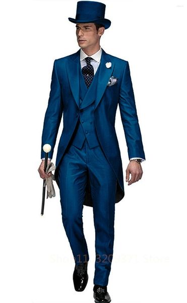 Мужские костюмы Blue 2024 Long Tail Toat 3 Piece Gentleman Man мужской модный смокинг