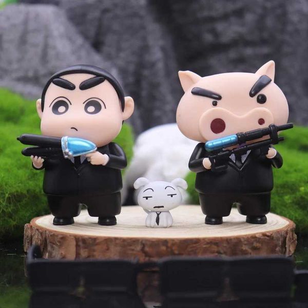 Action Toy Figure Crayon Shin-chan come uomini in neri Action Figure Toys 8cm G240529