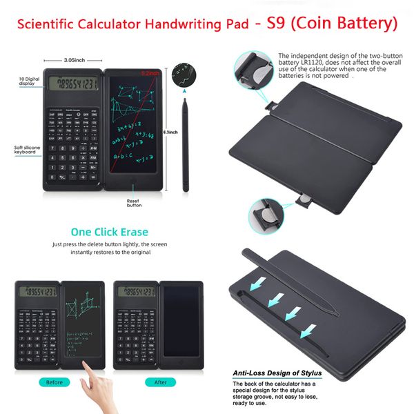 6,5 -Zoll tragbarer Taschenrechner LCD -Bildschirm Schreiben von Tablet Folding Scientific Calculator Tablet Digitales Zeichenkissen mit Stiftstift