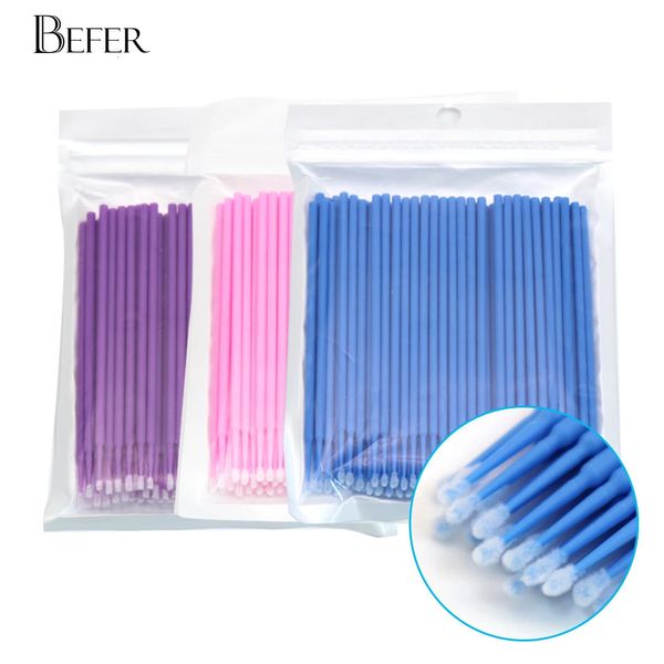 100 pcs Einwegmikrobrush -Wimpern Baumwoll -Tupfer -Wimpern -Kleber -Reinigungspinsel Applikatorstangen Make -up -Werkzeuge Großhandel 240524