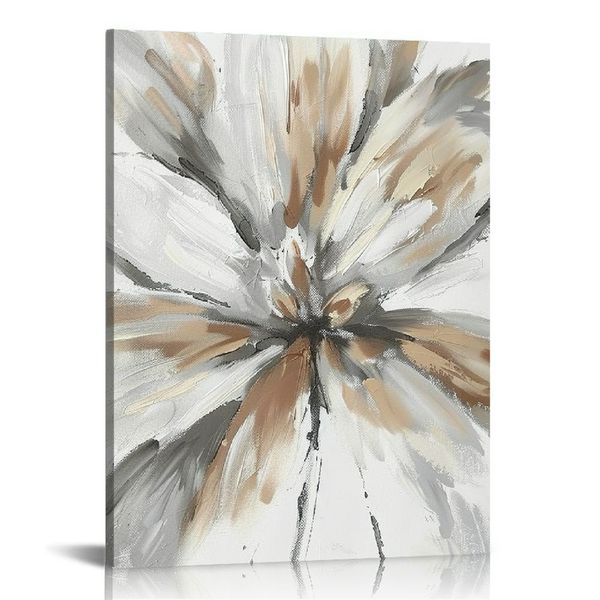Abstrakte Blumenwandkunst Canvas: Vintage grau florale strukturierte Bild rustikaler Blüte Botanischer Druck zeitgenössischer Galerie Kunstwerke für Schlafzimmer Wohnzimmerdekoration