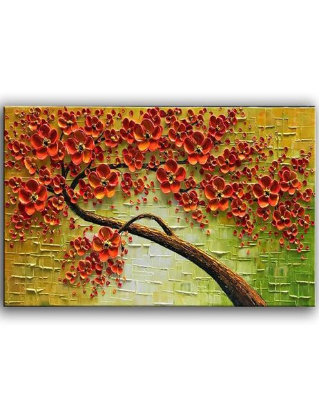 100 pintura a óleo de arte pintada à mão na textura de lona Red Flowers 3d Decoração de casa moderna pinturas de parede4051134