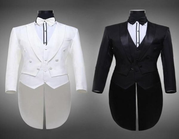 Jacke Hosengürtel Männlicher Hochzeitsbräutigam Schwalbenschwanzanzug schwarz weiß weiß Smoking formelle Kleid Kostüme dreiteils Set Männer Anzüge Sing6503208