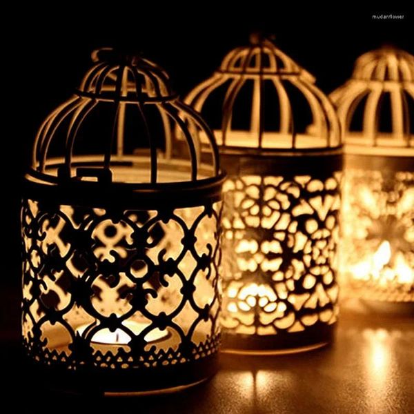Titulares de vela Metal Bird Gage Deconjunto de casamento Golden e Silver Lantern Marrocos Vintage Small Lanterns para decoração de velas