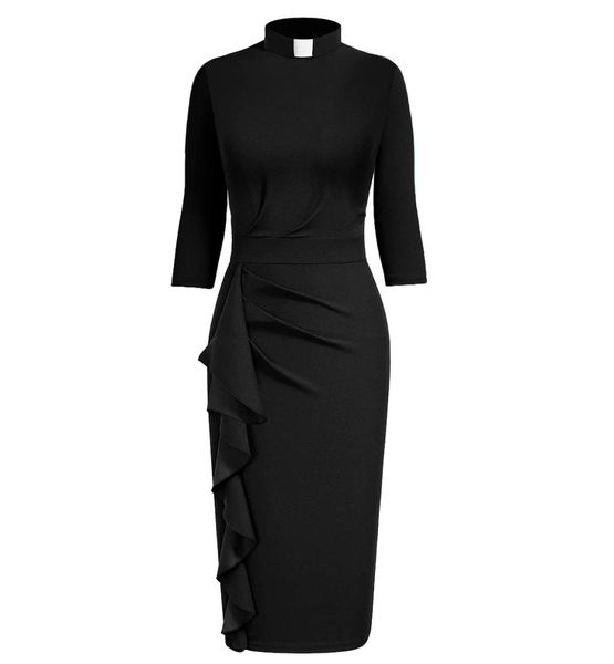 Geistliche Frauen kleiden formelle katholische Kirche Priester Tischkragen Kleid Schwarze Masse Pastor Kostüme5704769