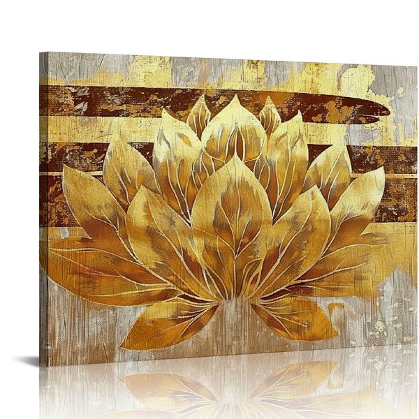 Gold Lotus Blumen Wandkunst abstrakte goldene Blumenmalerei Leinwand Drucke Zen Kunstwerke für Home Office Wohnzimmer Dekoration Galerie Wepp bereit zum Hängen