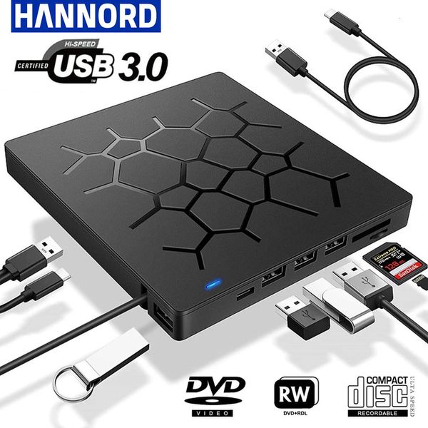 Externer CD/DVD-Laufwerk USB 3.0 Typ-C 6 in 1 DVD-Laufwerk Playeroptical Laufwerk mit SD/TF-USB3.0-Slots Optical-Laufwerken für PC-Laptop 240523